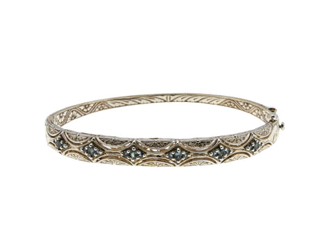 Generations 1912 - Vintage Sterling Silver Alexandrite Engraved Bangle Bracelet (VB100)