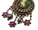 Michal Negrin - Vintage Victorian Revival Bronze Austrian Swarovski Crystal Rhinestone & Cloisonné Portrait Chandelier Earrings (VE414)