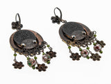 Michal Negrin - Vintage Victorian Revival Bronze Austrian Swarovski Crystal Rhinestone & Cloisonné Portrait Chandelier Earrings (VE414)