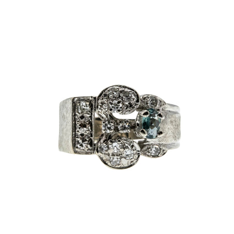 Retro Elegance - Vintage 14K White Gold Natural 'Color Change' Alexandrite & Diamond Ring (VR928)