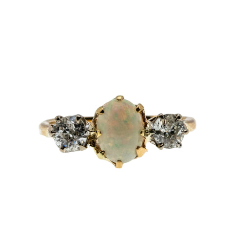 Color Symphony - Victorian English 14K Gold Australian Opal & 'Old Mine Cut' Diamond Ring (VICR170)