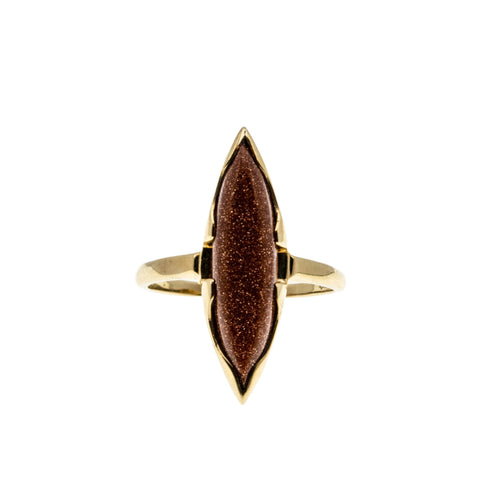 Glittering Gold - Vintage 10K Gold Goldstone Marquise Ring (VR930)