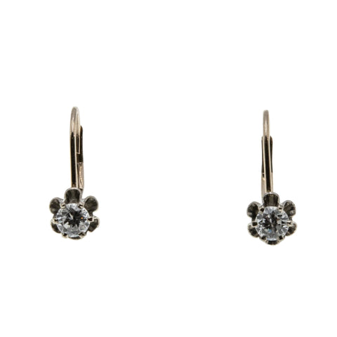 Sparkling Buttercups - Vintage 14K White Gold Diamond French Lever Back Earrings (VE415)