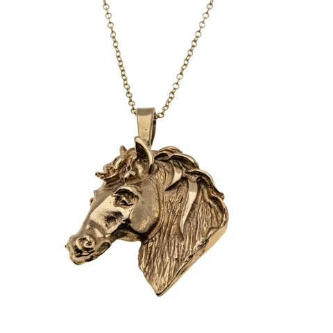 Equestrian's Adornment - Vintage 10K Gold Bespoke Horse Pendant & 14K Gold Fill Chain (VP226)