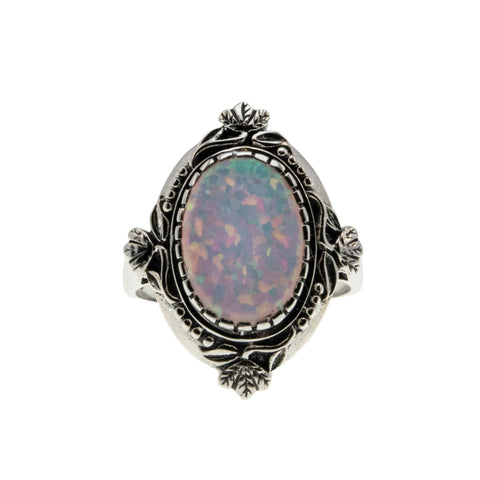 Hologram's Drama - Estate Victorian Art Nouveau Revival Sterling Silver Opal Foliage Ring (ER354)