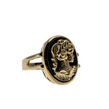 Portrait Of Gold - Vintage 10K Gold Black Onyx & Golden Lady Cameo Ring (VR939)