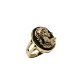 Portrait Of Gold - Vintage 10K Gold Black Onyx & Golden Lady Cameo Ring (VR939)