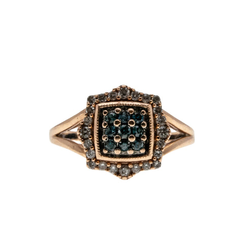 Roses Are Red, Violets Are Blue - Estate 10K Rose Gold Blue & white Diamond Ring (ER360)