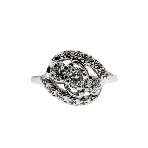 Retro Elegance - Vintage 14K White Gold Natural Diamond Ring (VR942)