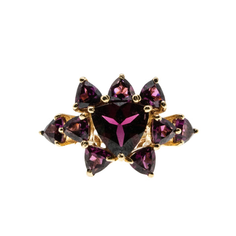 Garnet Glory - Vintage 10K Gold Natural Rhodolite Garnet Cluster Ring (VR937)