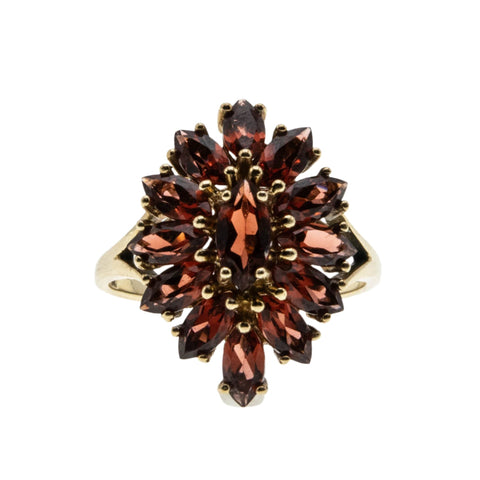 Ember Magic - Vintage 10K Gold Natural Hessonite Garnet Marquise Cluster Ring (VR944)