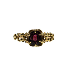 Ode To Jane Austen - Georgian English 18K Gold Rhodolite Garnet  Hand-Carved Scroll Ring (GR030)