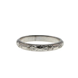 Wedding Bliss - Art Deco Platinum Chased  Blossom & Bow Milgrain Wedding Band Ring (ADR261)