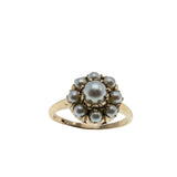 Snow Flower - Vintage 10K Gold Cultured Saltwater Japanese Akoya Pearl Coronet Cluster Ring (VR945)