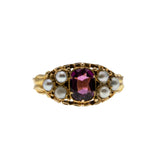 Victoria's Reign - Victorian English 18K Gold Almandine Garnet & Natural Pearl Ring (VICR171)