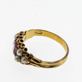 Victoria's Reign - Victorian English 18K Gold Almandine Garnet & Natural Pearl Ring (VICR171)