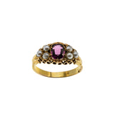 Victoria's Reign - Victorian English 18K Gold Almandine Garnet & Natural Pearl Ring (VICR171)