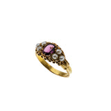 Victoria's Reign - Victorian English 18K Gold Almandine Garnet & Natural Pearl Ring (VICR171)