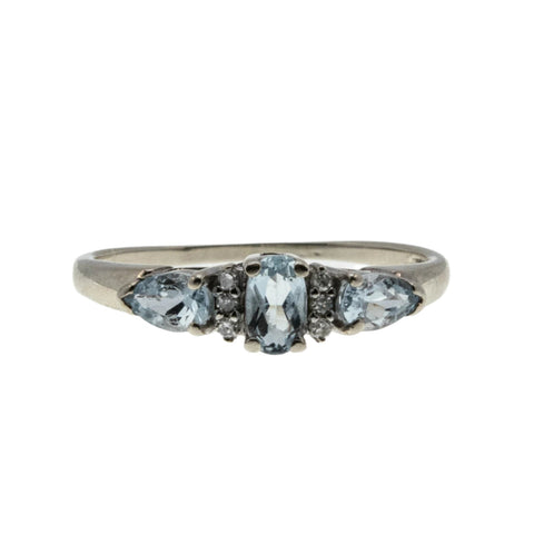 Serenity - Vintage 10K White Gold Natural Aquamarine & Diamond Ring (VR947)