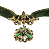 Age Of Elegance - Vintage Gold Plated Jewelled 19th Century French Silk Velvet Ribbon Choker Necklace (VN190)