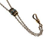 Etruscan Revival - Victorian Signed 'B&Co' Gold Fill Turquoise & Pearl Slide Long Guard Chain (VICN055)