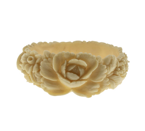 Ivory Rose - Vintage Signed 'FOREIGN' Circa 1930 Carved Celluloid Floral Bangle Bracelet (VB105)