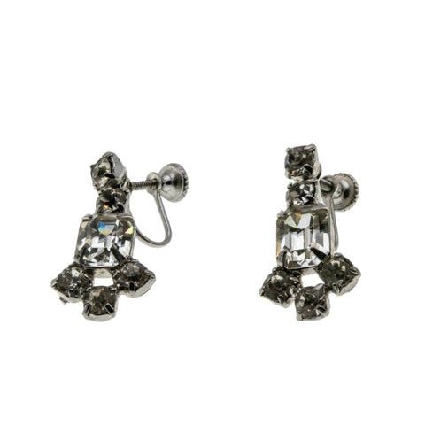 Red Carpet Ready - Vintage Rhodium Plated Austrian Crystal Rhinestone Dangly Screw- Back Earrings (VE418)