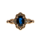 Roses & Violets - Estate Edwardian Revival 14K Rose Gold Natural Sapphire & Diamond Bespoke Ring (ER361)