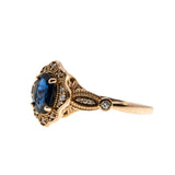 Roses & Violets - Estate Edwardian Revival 14K Rose Gold Natural Sapphire & Diamond Bespoke Ring (ER361)