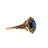 Roses & Violets - Estate Edwardian Revival 14K Rose Gold Natural Sapphire & Diamond Bespoke Ring (ER361)