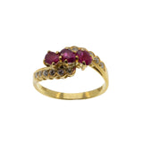 Crimson Trio - Vintage 18K Gold Natural Ruby & Diamond Bypass Ring (VR949)