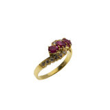 Crimson Trio - Vintage 18K Gold Natural Ruby & Diamond Bypass Ring (VR949)