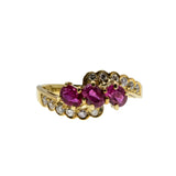 Crimson Trio - Vintage 18K Gold Natural Ruby & Diamond Bypass Ring (VR949)