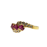 Crimson Trio - Vintage 18K Gold Natural Ruby & Diamond Bypass Ring (VR949)