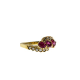 Crimson Trio - Vintage 18K Gold Natural Ruby & Diamond Bypass Ring (VR949)