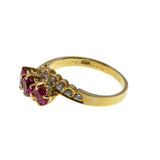 Crimson Trio - Vintage 18K Gold Natural Ruby & Diamond Bypass Ring (VR949)