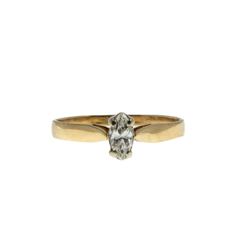 Sleek Marquise - Vintage 14K Gold Natural Diamond Solitaire Ring (VR950)