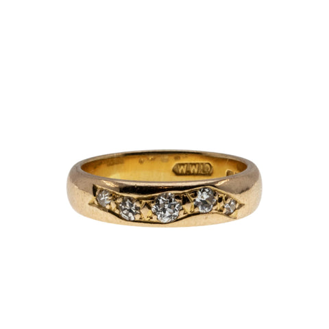 On This Day In 1914 - Edwardian English 22 Karat Gold natural 'Old Mine Cut' Diamond Wedding Band Ring (EDR073)