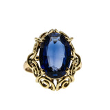 Sundays Best  - Art Deco Dated '1930' 10K Gold Synthetic Sapphire Ornate Solitaire Ring (ADR287)