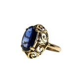 Sundays Best  - Art Deco Dated '1930' 10K Gold Synthetic Sapphire Ornate Solitaire Ring (ADR287)