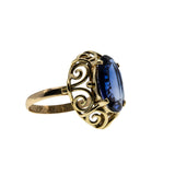 Sundays Best  - Art Deco Dated '1930' 10K Gold Synthetic Sapphire Ornate Solitaire Ring (ADR287)