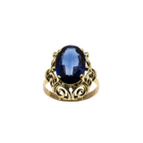 Sundays Best  - Art Deco Dated '1930' 10K Gold Synthetic Sapphire Ornate Solitaire Ring (ADR287)