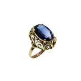 Sundays Best  - Art Deco Dated '1930' 10K Gold Synthetic Sapphire Ornate Solitaire Ring (ADR287)