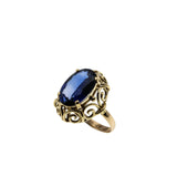 Sundays Best  - Art Deco Dated '1930' 10K Gold Synthetic Sapphire Ornate Solitaire Ring (ADR287)