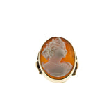 Edwardian Beauty - Edwardian English Signed Hand-Carved Conch Shell Cameo Portrait Ring (EDR074)