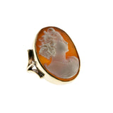 Edwardian Beauty - Edwardian English Signed Hand-Carved Conch Shell Cameo Portrait Ring (EDR074)