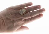 Edwardian Beauty - Edwardian English Signed Hand-Carved Conch Shell Cameo Portrait Ring (EDR074)