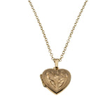 Sweetheart - Vintage 10K Gold Engraved Heart Locket Pendant & 14K Gold Fill Chain (VP232)