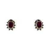 Crimson Classics - Vintage 10K Gold Natural Ruby & Diamond Cluster Stud Earrings (VE420)