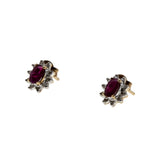 Crimson Classics - Vintage 10K Gold Natural Ruby & Diamond Cluster Stud Earrings (VE420)